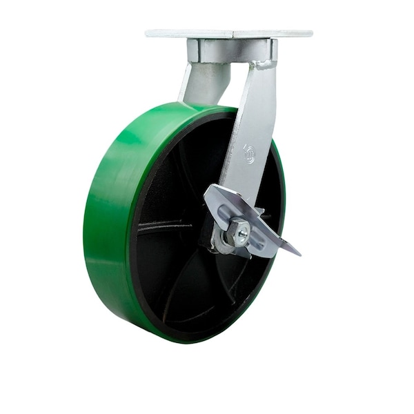 Service Caster 12'' Heavy Duty Green Poly on Cast Iron Caster with Brake and Swivel Lock CRAN-SCC-KP92S1230-PUR-GB-SLB-BSL - main